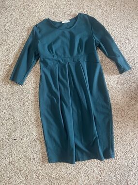 Hello MIZ Teal Long-Sleeve Pleated Sheath Dress